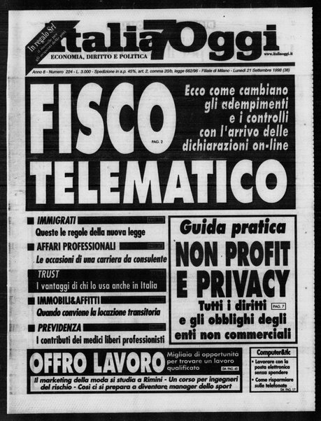 Italia oggi : quotidiano di economia finanza e politica